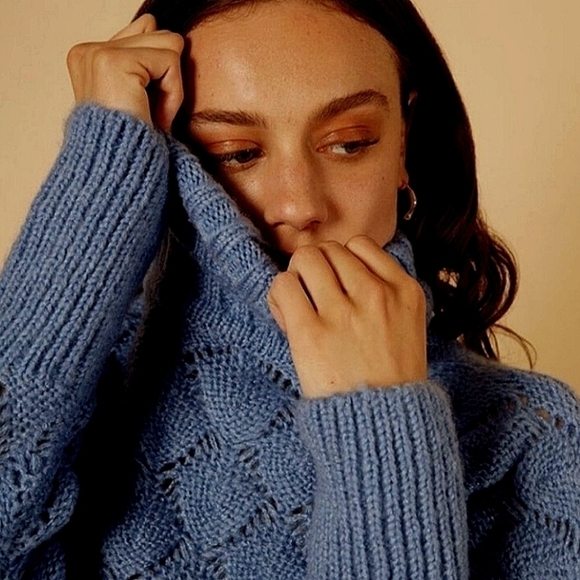 FRNCH Paris textured knit turtleneck sweater navy blue small/medium nwt - Picture 3 of 10